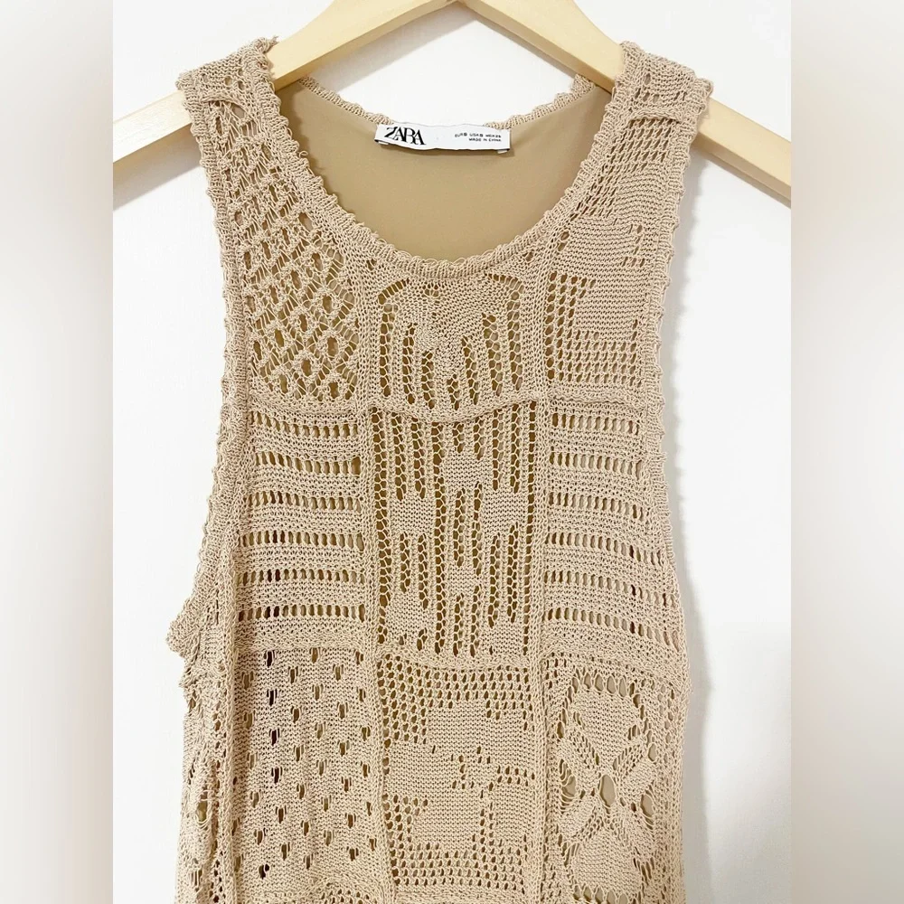 Zara OPENWORK KNIT DRESS - taupe brown - Picture 4 of 5